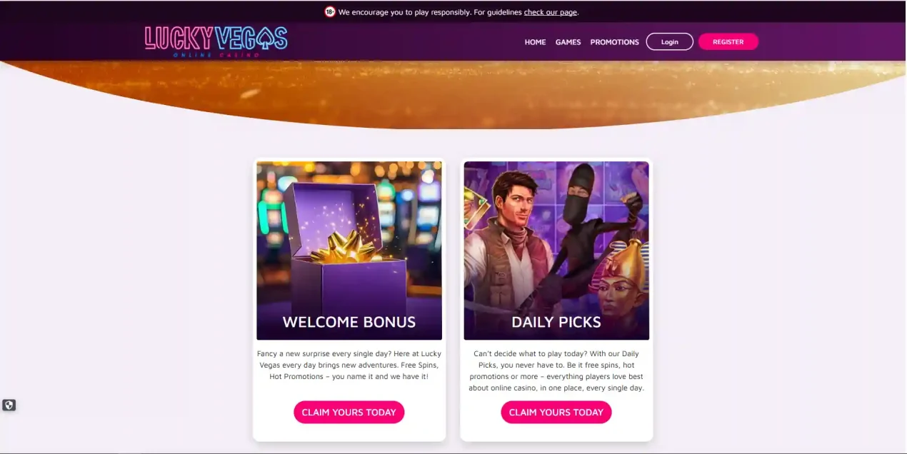 Lucky Vegas Great Britain promotions area showing recurring promotion categories